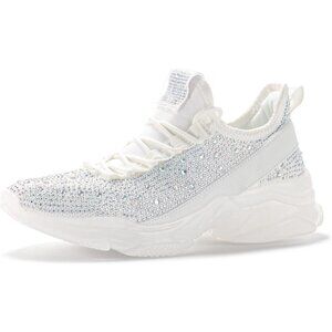 Women's Rhinestone White Mesh Slip On Walking Breathable Glitter Sneaker Shoes